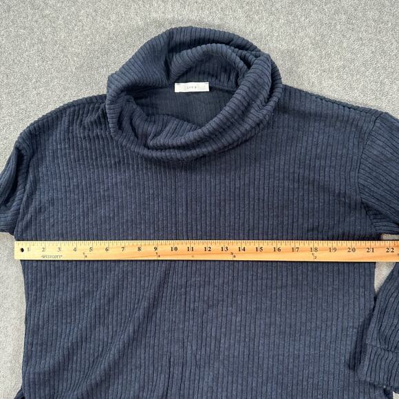 Lush Ribbed Turtleneck Top Women's X-Small Oversized Navy Blue Pullover Soft - Picture 6 of 7